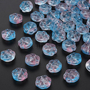 Two Tone Transparent Baking Painted Glass Beads, Paw Print, Pink, 13.5x15x8.5mm, Hole: 1.2mm(GLAA-S190-021-B09)