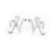 Silver Color Plated Alloy Letter Pendants, Rack Plating, Cadmium Free & Lead Free, Letter.N, 13x11x2mm, Hole: 1.5mm(PALLOY-J718-01S-N)
