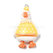 Opaque Resin Pendants, Duck Charms with Platinum Tone Iron Loops, Gold, 38~41x22~23x8~9mm, Hole: 2mm(RESI-G069-02A)