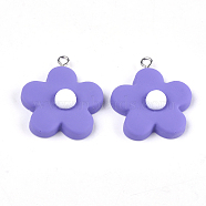 Resin Pendants, with Platinum Plated Iron Findings, Flower, Slate Blue, 23~24x20~22x9~10mm, Hole: 2mm(X-RESI-Q207-02B)