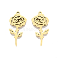 Ion Plating(IP) 201 Stainless Steel Pendants, Rose, Real 18K Gold Plated, 32x15.5x1.5mm, Hole: 1.4mm(STAS-N098-110LG)