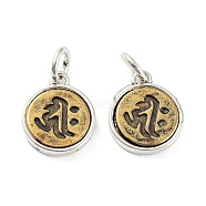 Brass Charms, with Jump Ring, Flat Round Charm, Antique Silver & Antique Golden, 12x10x2mm, Hole: 3mm(KK-Q800-36AG)