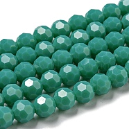 Opaque Glass Beads Stands, Faceted(32 Facets), Round, Green, 8mm, Hole: 1mm, about 65~67pcs/strand, 49~50cm(EGLA-A035-P8mm-D13)