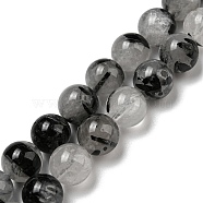 Grade A Natural Tourmalinated Quartz/Black Rutilated Quartz Beads Strands, Round, 10mm, Hole: 0.8mm, about 39pcs/strand, 15.20''(38.6cm)(G-R494-A06-04)