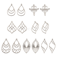 Jewelry 14Pcs 7 Style Stainless Steel Pendants, Teardrop/Leaf/Horse Eye/Heart, Stainless Steel Color, 34~44x17~26x1mm, Hole: 1.4~11mm, 2pcs/style(STAS-PJ0001-46)