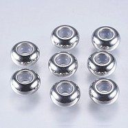 201 Stainless Steel Beads, with Plastic, Slider Beads, Stopper Beads, Rondelle, Stainless Steel Color, 8x4mm, Hole: 2mm(X-STAS-F145-06P-F)