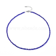 Faceted Glass Beaded Necklaces, with 304 Stainless Steel Lobster Claw Clasps and Brass Extender Chain, Rondelle, Dark Blue, 15.87 inch(40.3cm)(NJEW-JN02553-06)