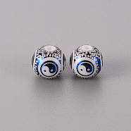 Electroplate Glass Beads, Round with Yin Yang Pattern, Blue Plated, 10mm, Hole: 1.2mm(EGLA-Q123-012F)