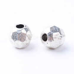 Tibetan Style Alloy Spacer Beads, Faceted, Oval, Cadmium Free & Nickel Free & Lead Free, Antique Silver, 5x5mm, Hole: 1.5mm, about 2500pcs/1000g(TIBE-Q063-24AS-NR)
