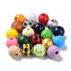 Wood Beads, Round, Mixed Color, 16mm, Hole: 4mm(WOOD-CXP0003-03)