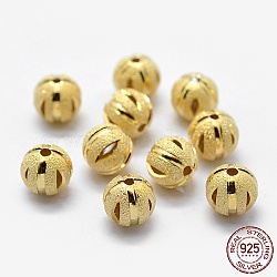 925 Sterling Silver Spacer Beads, Faceted, Frosted, Round, Real 18K Gold Plated, 8mm, Hole: 1mm(STER-L043-11B-G)