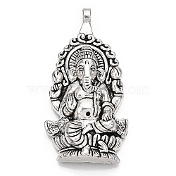 Tibetan Style Alloy Big Pendants, Hindu Elephant God Lord Ganesh Statue, Cadmium Free & Nickel Free & Lead Free, Antique Silver, 61x32x7mm, Hole: 3.5mm(X-TIBEP-T002-119AS-NR)