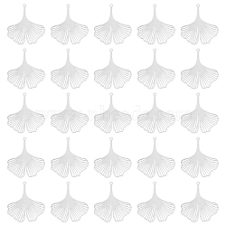 50Pcs 201 Stainless Steel Filigree Pendants, Etched Metal Embellishments, Ginkgo Leaf Charm, Stainless Steel Color, 40.5x36x0.2mm, Hole: 1.6mm(STAS-UN0051-13)