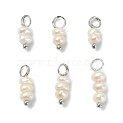 6Pcs 2 Styles Natural Cultured Freshwater Pearl Pendants, Potato Charms, with Platinum Plated Brass Finddings, White, 11~16.5x4~4.5x4~4.5mm, Hole: 3.5mm, 3pcs/style(PALLOY-JF02265-01)