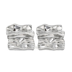 304 Stainless Steel Textured Square Ear Studs for Women, Stainless Steel Color, 20x21mm(EJEW-P234-07P)
