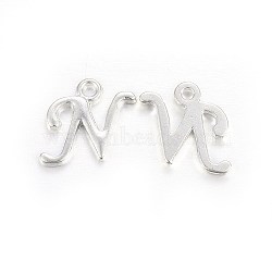 Silver Color Plated Alloy Letter Pendants, Rack Plating, Cadmium Free & Lead Free, Letter.N, 13x11x2mm, Hole: 1.5mm(PALLOY-J718-01S-N)