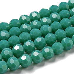Opaque Glass Beads Stands, Faceted(32 Facets), Round, Green, 8mm, Hole: 1mm, about 72pcs/strand, 20.67''(52.5cm)(EGLA-A035-P8mm-D13)