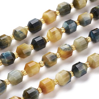 Natural Tiger Eye Beads Strands, Faceted, Dyed & Heated, Round, Prussian Blue, 7x7x8mm, Hole: 0.8mm, about 38pcs/Strand, 15.35 inch(39cm)