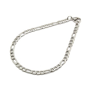 304 Stainless Steel Figaro Chain Bracelet Making, Stainless Steel Color, 8-7/8 inch~8-1/4 inch(21~22.5cm), 4mm