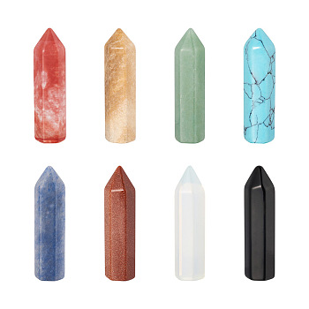 8Pcs 8 Style Natural Pointed Beads, No Hole/Undrilled, For Wire Wrapped Pendant Making, Bullet, 36.5~40x10~11mm, 1pc/style