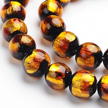 Handmade Silver Foil Glass Round Beads, Goldenrod, 10mm, Hole: 1mm