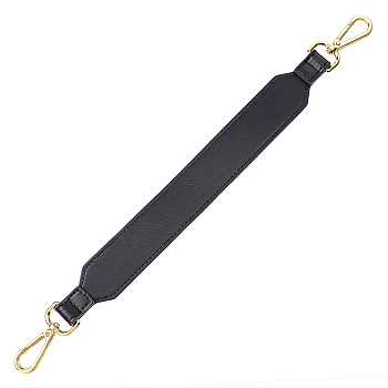 Genuine Leather Shoulder Strap, with Iron Findings and Alloy Findings, for Bag Straps Replacement Accessories, Black, 399x36x9mm, Clasp: 59x27.5x7.5mm