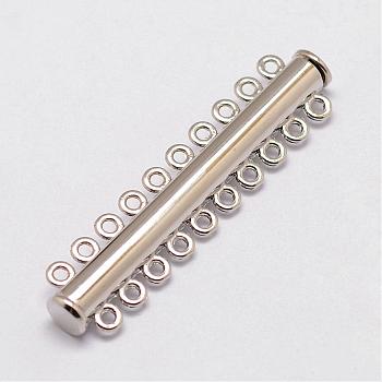 Alloy Magnetic Slide Lock Clasps, 10-Strand, 20-Hole, Tube, Platinum, 56x13.5x7mm, Hole: 2mm