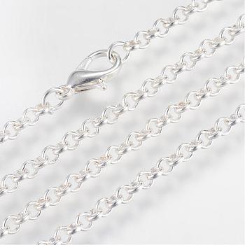 Iron Rolo Chains Necklace Making, with Lobster Clasps, Soldered, Silver Color Plated, 23.6 inch(60cm)