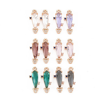 Rack Plating Brass Micro Pave Clear Cubic Zirconia Pendants, with Faceted Glass, Long-Lasting Plated, Cadmium Free & Lead Free, Cactus, Mixed Color, 18.5x7.5x3.5mm, Hole: 1.2mm