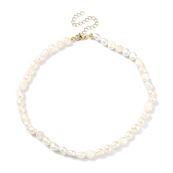 Natural Pearl Beaded Necklace, Golden Brass Jewelry for Women, White, 15-1/4 inch(38.7cm)