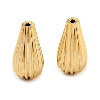 Rack Plating Eco-friendly Brass Beads, Cadmium Free & Lead Free, Corrugated Teardrop, Real 24K Gold Plated, 13.5x7mm, Hole: 2mm