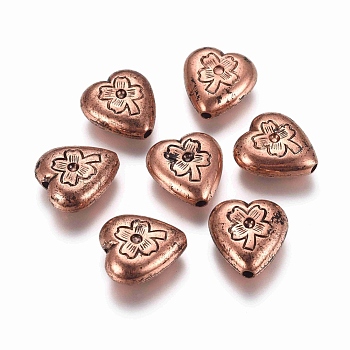 CCB Plastic Beads, Heart with Clover, Red Copper, 17x16x7mm, Hole: 2mm