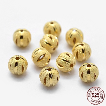 925 Sterling Silver Spacer Beads, Faceted, Frosted, Round, Real 18K Gold Plated, 8mm, Hole: 1mm