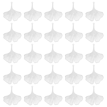 50Pcs 201 Stainless Steel Filigree Pendants, Etched Metal Embellishments, Ginkgo Leaf Charm, Stainless Steel Color, 40.5x36x0.2mm, Hole: 1.6mm