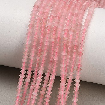 Natural Rose Quartz Beads Strands, Bicone, Faceted, 3x2mm, Hole: 0.6~0.7mm, about 194~196pcs/strand, 15.28~15.43 inch(38.8~39.2cm)