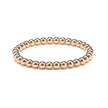 Synthetic Hematite Round Beaded Stretch Bracelet, Gemstone Jewelry for Women, Light Gold, Inner Diameter: 2-1/4 inch(5.8cm), Beads: 6mm