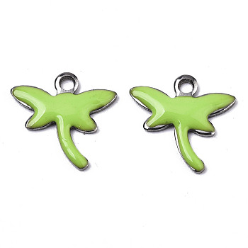 201 Stainless Steel Enamel Charms, Dragonfly, Stainless Steel Color, Green Yellow, 11.5x12x1.5mm, Hole: 1.2mm