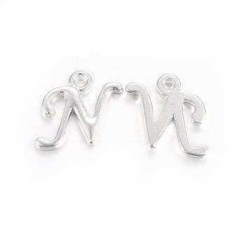 Silver Color Plated Alloy Letter Pendants, Rack Plating, Cadmium Free & Lead Free, Letter.N, 13x11x2mm, Hole: 1.5mm