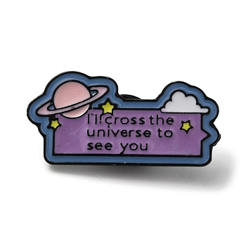 Inspirational Word I'll Cross the Universe to See You & Planet Enamel Pins, Alloy Badge for Men Women, Medium Purple, 16.5x34x2mm