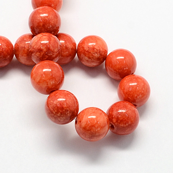 Natural Dyed Yellow Jade Gemstone Bead Strands, Round, Tomato, 4mm, Hole: 0.5mm, about 95pcs/strand, 15.7 inch