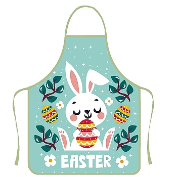 Cute Easter Rabbit Pattern Polyester Sleeveless Apron, with Double Shoulder Belt, for Household Cleaning Cooking, Turquoise, 800x600mm