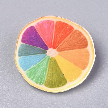 Acrylic Badges Brooch Pins, Cute Lapel Pin, for Clothing Bags Jackets Accessory DIY Crafts, Orange Shape, Colorful, 39x8mm, Pin: 0.8mm