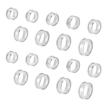 201 Stainless Steel Grooved Finger Rings Set for Men Women, Stainless Steel Color, Inner Diameter: 16~22.2mm, 2Pcs/size, 9 Size, 18Pcs/box
