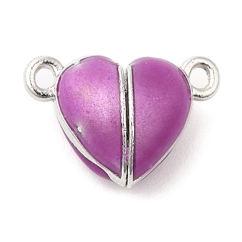 Heart Alloy Enamel Magnetic Clasps, for Couple Jewelry Bracelets Pendants Necklaces Making, Platinum, Orchid, 10x15x7mm, Hole: 1.4mm