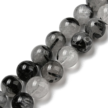 Grade A Natural Tourmalinated Quartz/Black Rutilated Quartz Beads Strands, Round, 10mm, Hole: 0.8mm, about 39pcs/strand, 15.20''(38.6cm)