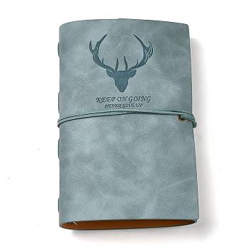 7.09 x 4.8" Imitation Leather Cover Loose-Leaf Tri-fold Notebook, Journal Book, with 5 Sheets Binder Dividers and 3Pcs Transparent Storage Bags, Rectangle with Antler Pattern, Cyan, 18x12.2cm, 80sheets, 160pages/pc