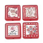 Baking Paint Printed Acrylic Beads, Square with Rose Flower, Mixed Shapes, 20x20x6mm, Hole: 2.3mm(AC-CBA46F7-01)