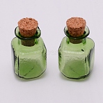 Mini High Borosilicate Glass Bottles, with Cork Stoppers, Wishing bottles, Square, Yellow Green, 2.7x1.45x1.45cm(GLAA-WH0018-76B)