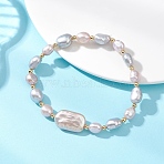 Natural Cultured Freshwater  Pearl & Brass Beads Stretch Bracelet for Women, Mixed Shapes, Real 18K Gold Plated, Mixed Color, Beads: 8~19x6~11.5x5.5~7mm, Inner Diameter: 2.28 inch(5.8cm)(BJEW-JB13209)