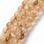 Heated Natural Citrine Beads Strands, Round, 6~7mm, Hole: 0.7mm, about 63~64pcs/strand, 15.35 inch(39cm)(G-S362-105B)
